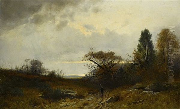 Herbstliche Landschaft Mit Jager Oil Painting by Elisee Jules Gustave Castan