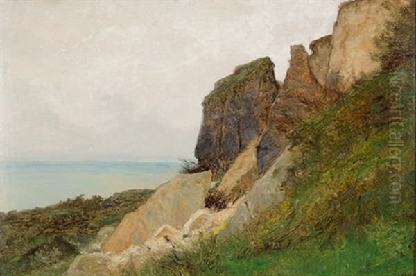 Felslandschaft Mit Blick Auf See Oil Painting by Gustave Castan