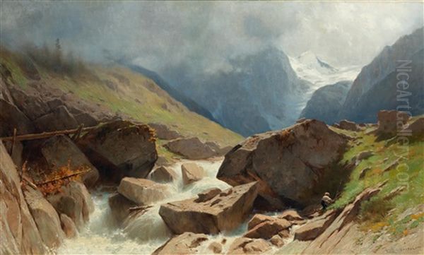 Valais Mountain Landscape Near Arolla Oil Painting by Gustave Castan