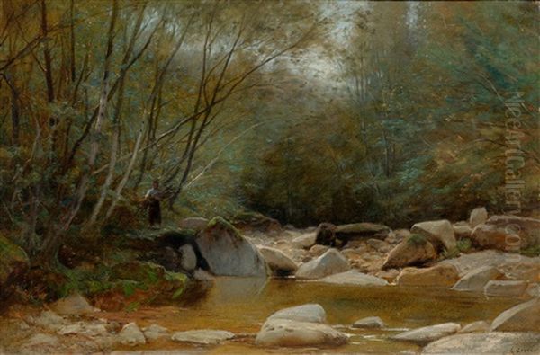 Forest Stream Oil Painting by Gustave Castan