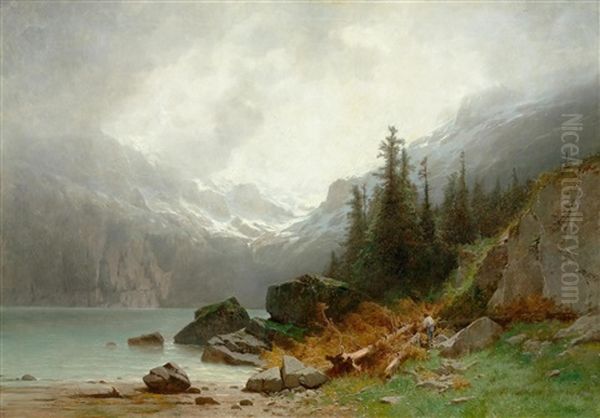 Lake Oeschinen Oil Painting by Gustave Castan