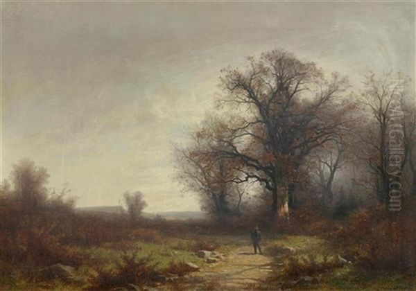 Hunter In A Landscape Oil Painting by Gustave Castan