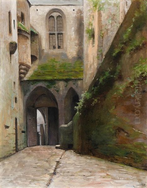 Im Schlosshof Oil Painting by Gustave Castan