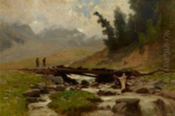 Un Pont A Arolla, Valais Oil Painting by Gustave Castan