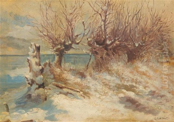 Schneelandschaft Wohl Am Genfersee Oil Painting by Gustave Castan