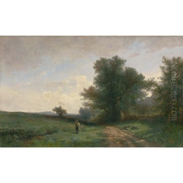 Landschaft Mit Maher (landscape With Mower) Oil Painting by Gustave Castan