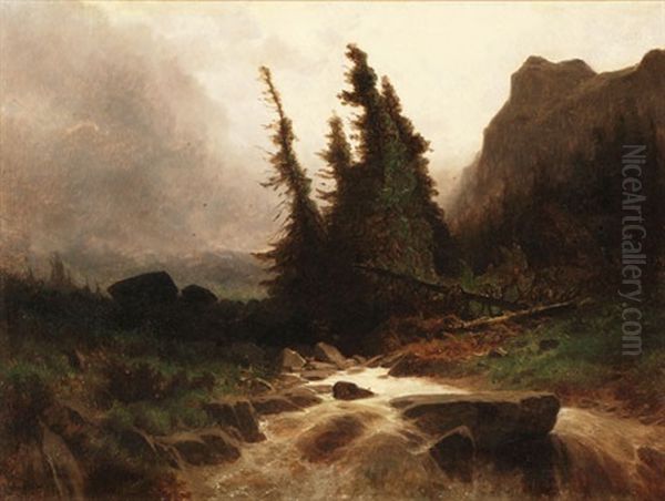 Wildbach In Gebirgstal Oil Painting by Gustave Castan