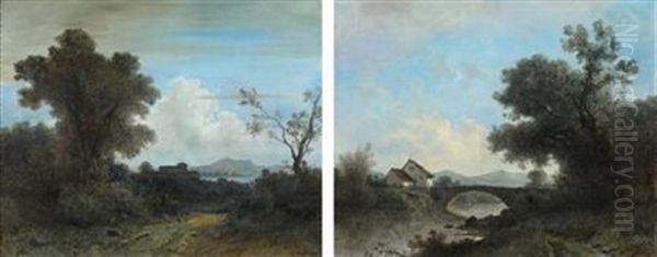 Paysage De Mediterranee (+ Paysage Alpin; Pair) Oil Painting by Gustave Castan