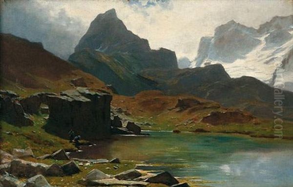 Lac De Montagne Anime Oil Painting by Gustave Castan