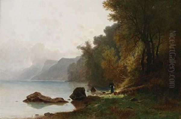 Paysage Lacustre Anime Oil Painting by Gustave Castan