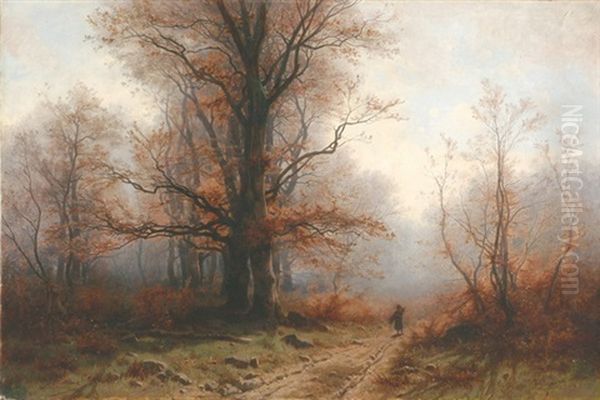 Reisig Sammelndes Kind In Herbstlichem Wald Oil Painting by Gustave Castan