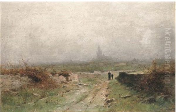 Le Croisie Par Le Brouillard, Bretagne Oil Painting by Gustave Castan