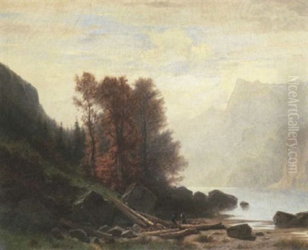 Bucherons Au Bord Du Lac Oil Painting by Gustave Castan