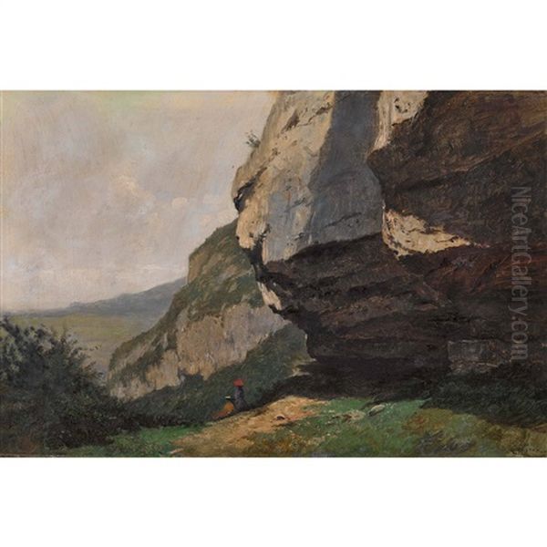 Felsige Landschaft Mit Staffage Oil Painting by Gustave Eugene Castan