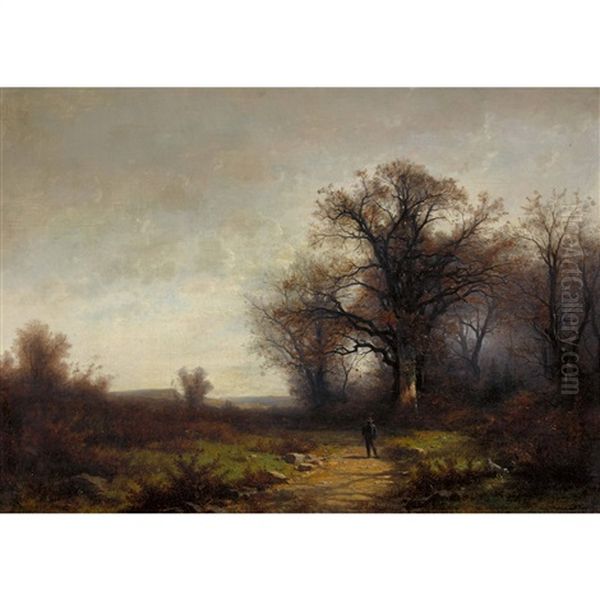 Herbstlandschaft Mit Jager Oil Painting by Gustave Eugene Castan