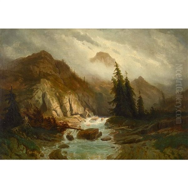 Wilder Gebirgsbach Oil Painting by Gustave Eugene Castan