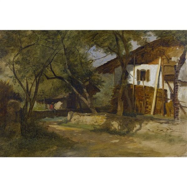 Bauernhofidylle Oil Painting by Gustave Eugene Castan