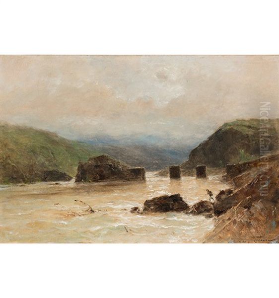 Normandie - Felsige Kustenlandschaft Mit Ruinen, 1891 Oil Painting by Gustave Eugene Castan