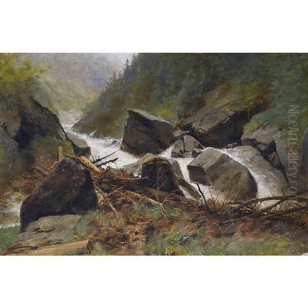 Wilder Gebirgsbach Oil Painting by Gustave Eugene Castan