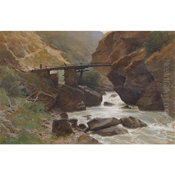 Un Pont A Stalden Oil Painting by Gustave Eugene Castan