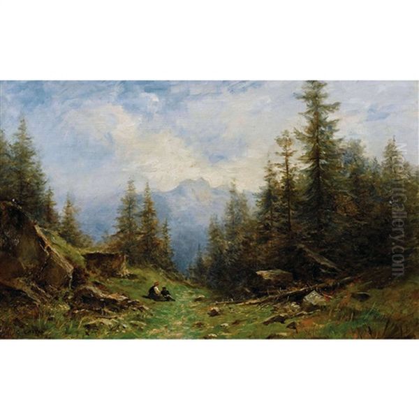 Sommerliche Berglandschaft Mit Bauernpaar Oil Painting by Gustave Eugene Castan