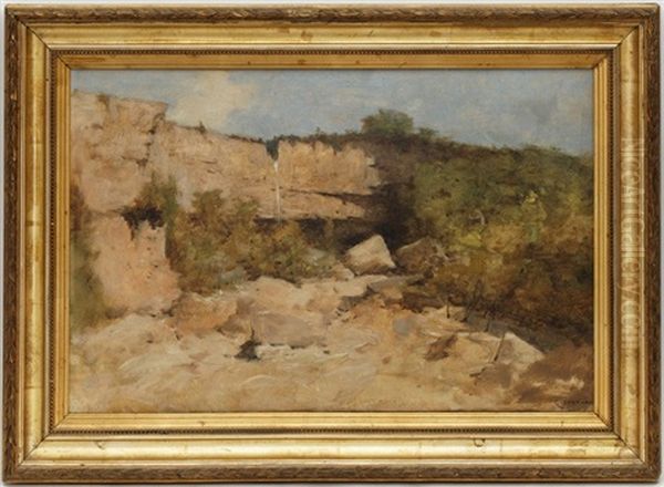 Cascade Dans La Falaise Oil Painting by Gustave Eugene Castan