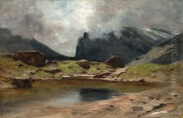 Der Gemmipass Bei Schwarenbach Im Wallis Oil Painting by Gustave Eugene Castan