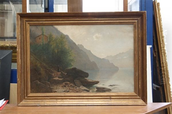 Vue Du Lac Des Quatre Cantons, Prise Des Rives De Brenner Oil Painting by Gustave Eugene Castan