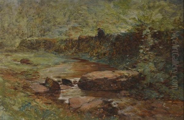 Paysage Au Pecheur Oil Painting by Gustave Eugene Castan