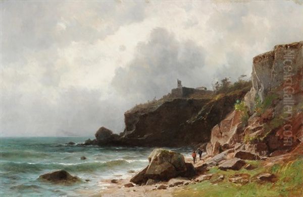 Kustenlandschaft Bei Aufkommendem Sturm Oil Painting by Gustave Eugene Castan