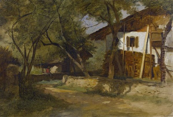 Bauernhofidylle Oil Painting by Gustave Eugene Castan