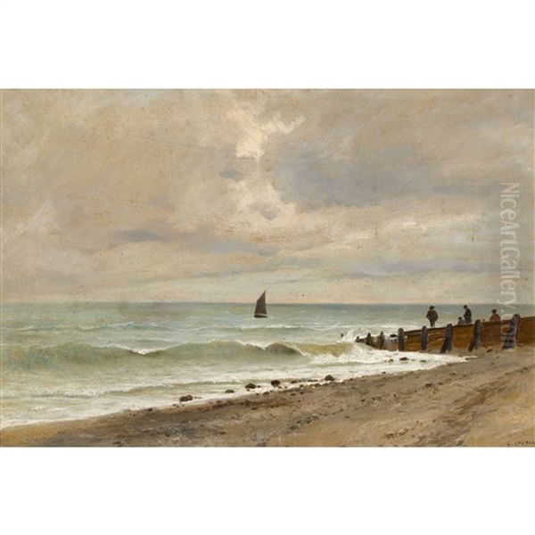 Strandpartie Mit Staffage Oil Painting by Gustave Eugene Castan