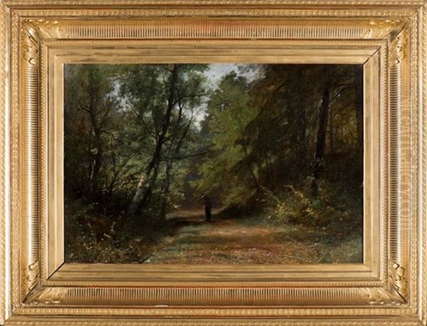 Elegante A L'ombrelle Dans Un Sous-bois Oil Painting by Gustave Eugene Castan