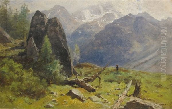 Paysage De Montagne Oil Painting by Gustave Eugene Castan