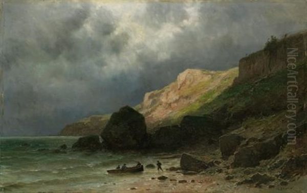 Falaises A Dinard, Pres St.malo, Bretagne (cliff In Dinard, Near St.malo, Brittany) Oil Painting by Gustave Eugene Castan