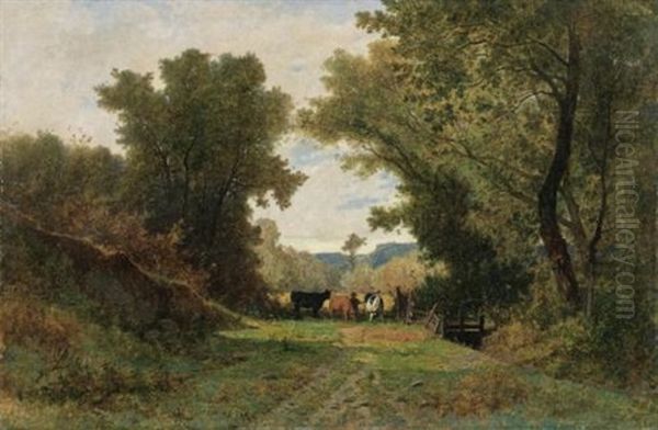 Paysage Avec Berger Et Vaches (landscape With Shepherd And Cattle) Oil Painting by Gustave Eugene Castan