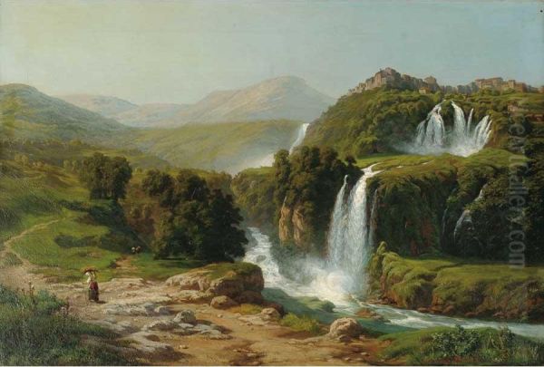 Veduta Di Tivoli E Le Sue Cascate Oil Painting by Amici Aurelio