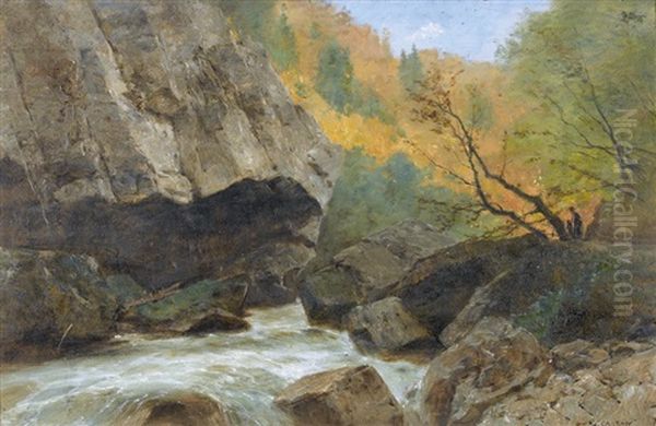 Les Gorges De L'areuse Oil Painting by Gustave Eugene Castan