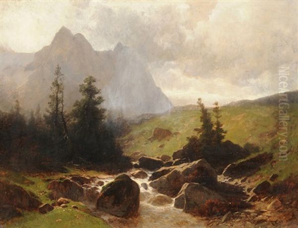 Das Wetterhorn Von Der Rosenlaui Aus Oil Painting by Gustave Eugene Castan