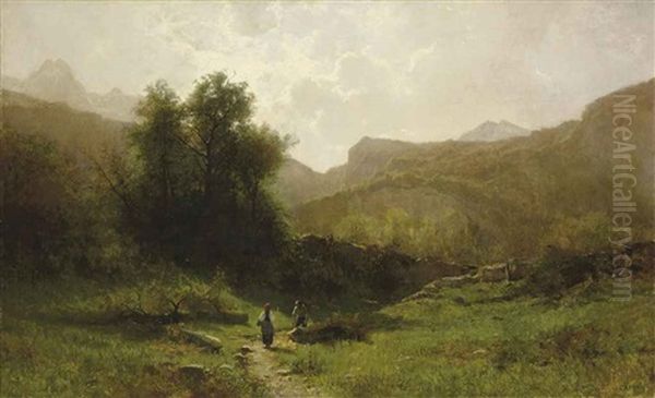 Holzfaller In Berglandschaft Oil Painting by Gustave Eugene Castan