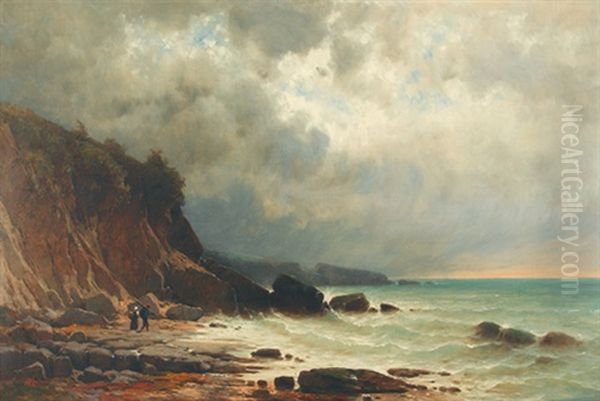 Fischerpaar An Felskuste Oil Painting by Gustave Eugene Castan