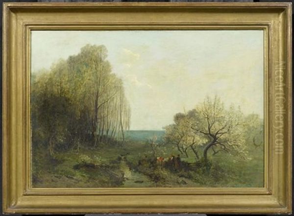 Fruhlingslandschaft Mit Einem Liebespaar Oil Painting by Gustave Eugene Castan