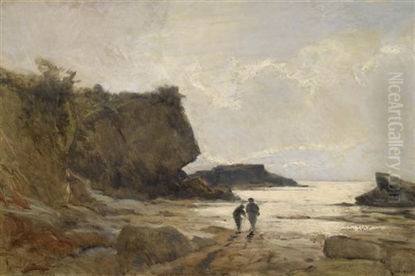 Kustenlandschaft Mit Zwei Personen Oil Painting by Gustave Eugene Castan