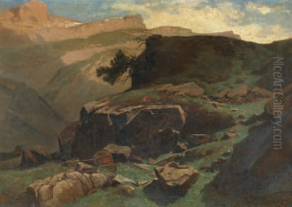 Gebirgslandschaft Oil Painting by Gustave Eugene Castan