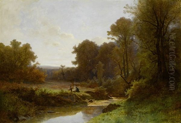 Bewaldete Landschaft Mit Flusslauf Oil Painting by Gustave Eugene Castan