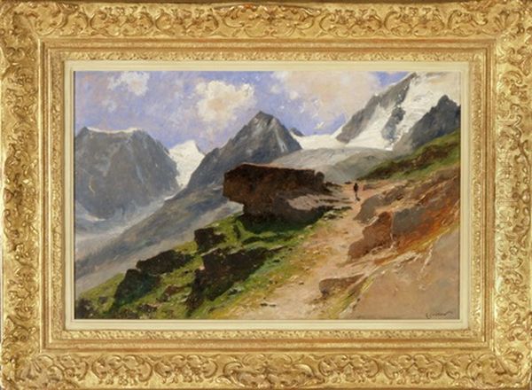 Wanderer In Pigne D'arollo Oil Painting by Gustave Eugene Castan