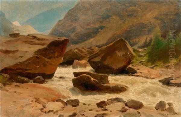 Die Rohne Im Oberwallis Oil Painting by Gustave Eugene Castan