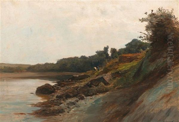 Uferlandschaft Mit Personen Oil Painting by Gustave Eugene Castan