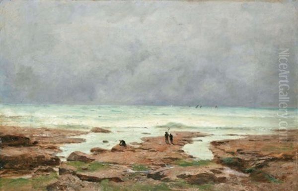 La Pointe De Saint Gildas (shore Of Saint Gildas) Oil Painting by Gustave Eugene Castan