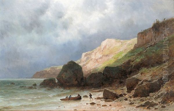 Les Falaises De Dinard Pres St.malo Bretagne Oil Painting by Gustave Eugene Castan